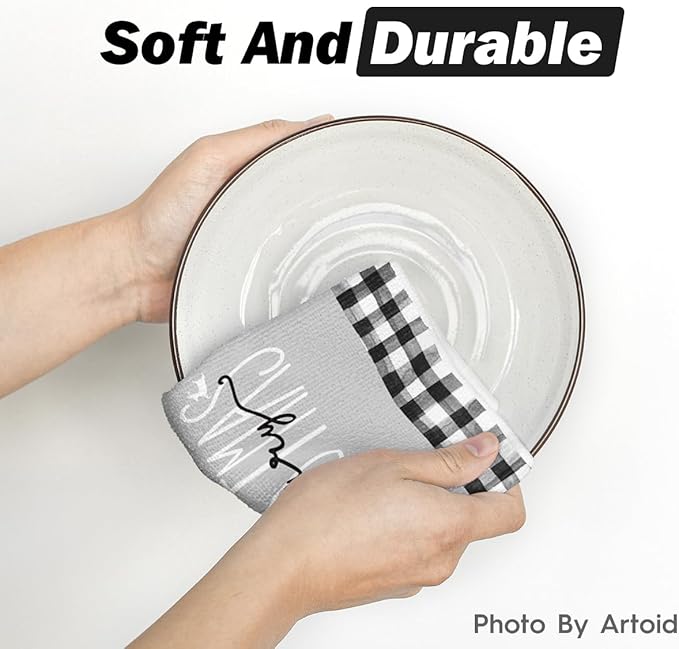 Artoid Mode Black White Buffalo Plaid Snowman Xmas Trees Christmas Kitchen Towels Dish Towels, 18x26 Inch Daily Winter Decoration Hand Towels Set of 4