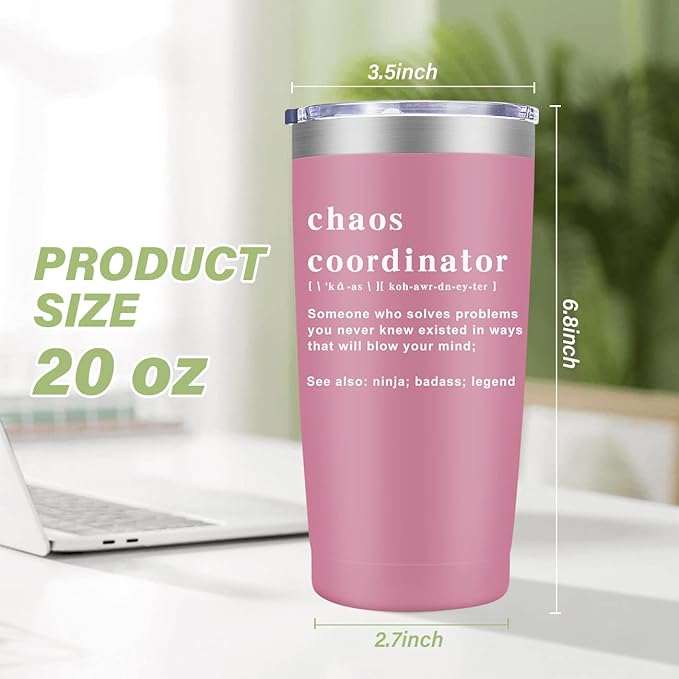 Chaos Coordinator Tumbler Cup, Christmas Gifts for Women,Unique Gift Idea for Employee,Boss Lady,Teacher,Office,Gifts for Mom,Coworker Gift,Birthday,Thank You for Women,20 oz Pink Mug