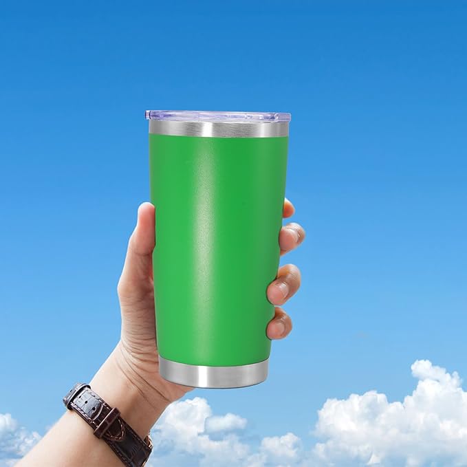 20 oz Tumbler Coffee Tavel Tumblers Bulk with Lid Stainless Steel Double Wall Vacuum Insulated Mug Powder Coated Cups fit Car Cupholder for Hot and Cold - Green, 12Pack