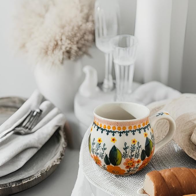 ALMA Ceramic Fall Coffee Mug 12oz/380ml,Flower Mug,Uniuque Handmade Tea Cup For Festival,Microwave Oven Safe(Autumn Meadow,Medium)