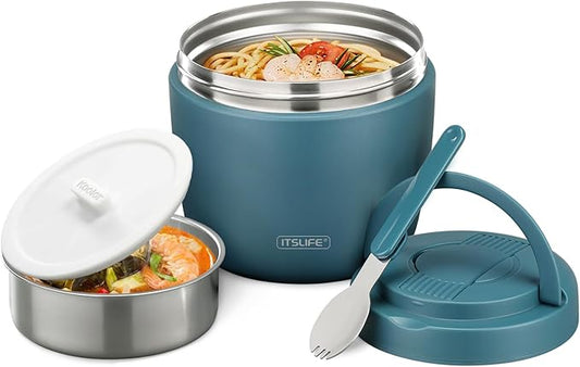 Soup Thermo for Hot Food Adults 32OZ Lunch Containers Wide Mouth Hot Food Jar Vacuum Insulated Stainless Steel Bento Box Leakproof with Spoon (Teal)
