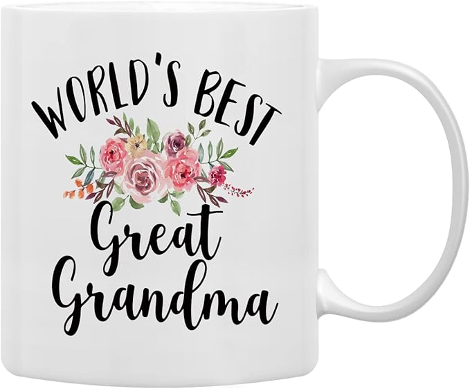 QASHWEY World's Best Great Grandma Floral Coffee Mugs Mug, Great Grandma Birthday Mother's Day Gifts From Great Grandkids, Best Great Grandmother Gifts Double Side Printed Ceramic Mug Cup 11 Ounce