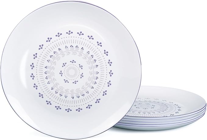 10.5 inch Dinner Plate Set of 6, Lightweight Round Opal Glass Dinnerware Plates, Dishwasher and Microwave Safe, Lavender Purple