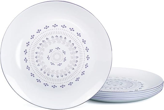 10.5 inch Dinner Plate Set of 6, Lightweight Round Opal Glass Dinnerware Plates, Dishwasher and Microwave Safe, Lavender Purple