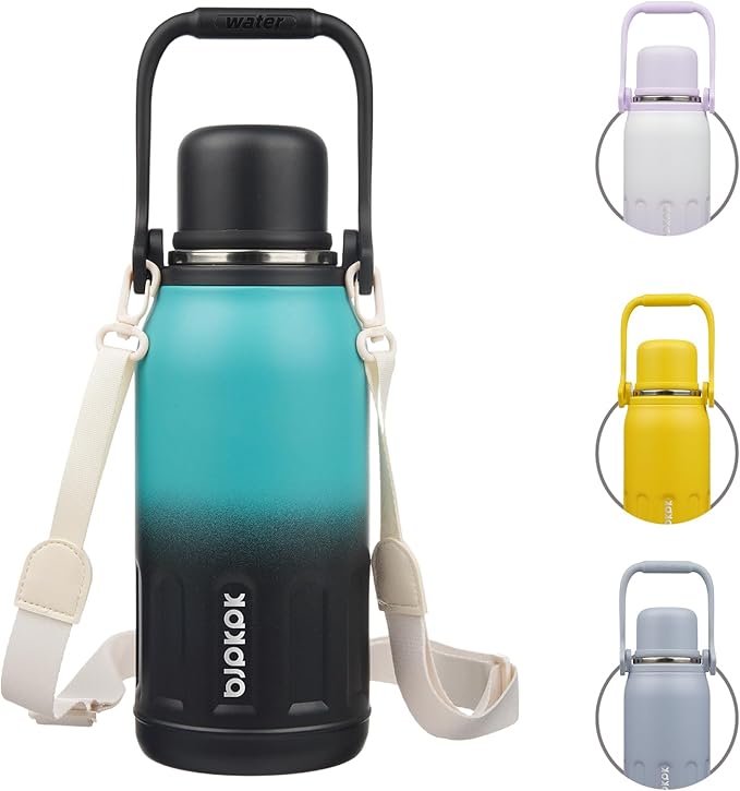 BJPKPK Insulated Thermal Water Bottle with Handle and Lid 40oz Stainless Steel Water Bottles for Cold and Hot Beverages,TealBlack
