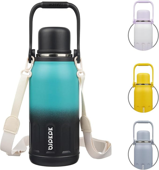 BJPKPK Insulated Thermal Water Bottle with Handle and Lid 40oz Stainless Steel Water Bottles for Cold and Hot Beverages,TealBlack