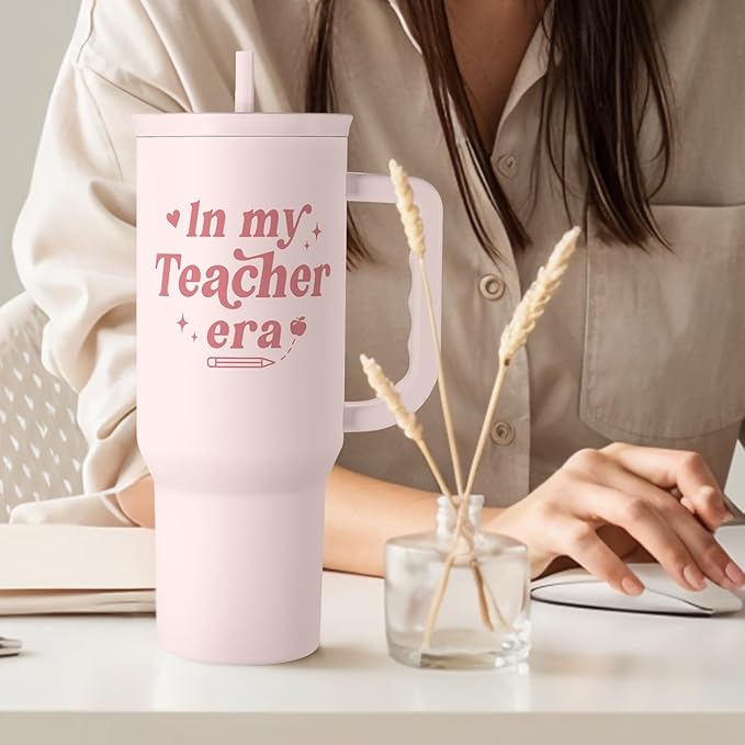 Teacher Gift – Stainless Steel Insulated Tumbler with Handle - Cool Teacher Club Travel Coffee Mug Cup for Women Back to School Birthday Christmas Teacher's Appreciation, 40oz