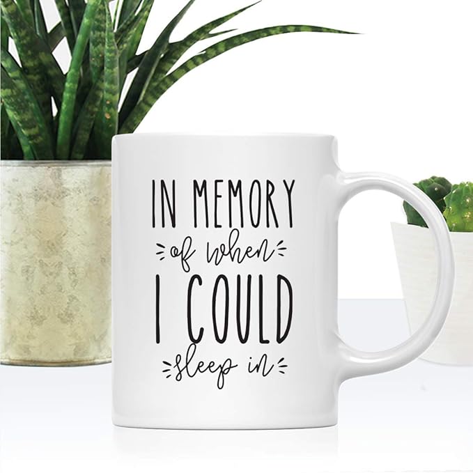 Andaz Press Mother's Day 11oz. Ceramic Coffee Tea Mug Gift for Mom, in Memory of When I Could Sleep in, 1-Pack