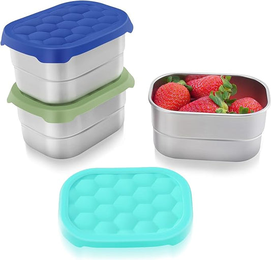 Small (1 CUP) Stainless Steel Snack Containers for Kids | Easy Open Leak Proof Food Containers with Silicone Lids - Perfect Metal Toddler Lunch Box for Daycare and School (8oz)