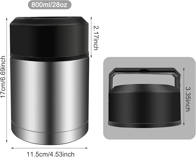 28oz Soup Thermos, Stainless Steel Thermos for Hot Food, Wide Mouth Food Thermos Jar, Insulated Lunch Container Leak Proof Vacuum Thermal Flask (silver)