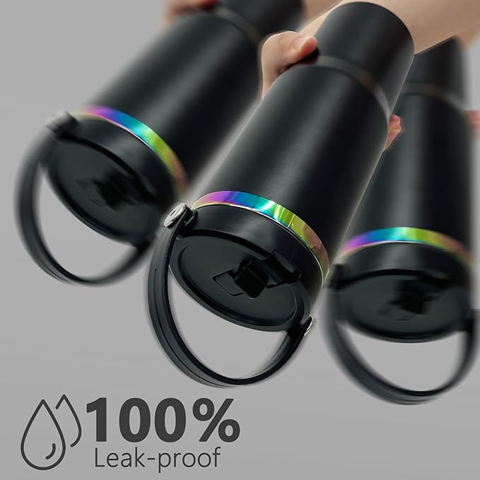 30 oz Tumbler with Handle and Straw, Vacuum Insulated Tumblers with Flip Straw and Top Handle, Leakproof Powder Coated Tumbler, Stainless Steel Travel Mug for Coffee Water (Black)