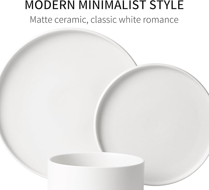 GZG Classic Series - Plates and Bowls Set for 4, 12 Piece Stoneware Dinnerware Sets, Microwave and Dishwasher Safe Lead-Free Handcrafted Ceramic Dishes Set - Ivory White