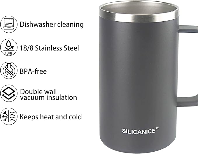 24 oz Stainless Steel Vacuum Insulated Tumbler with handle & MacSlider Lid, Dishwasher Safe & Spill Proof Coffee Cup, Travel Mug for Hot/Cold Drinks, Durable Design (Gray 2.4, 24 Oz)