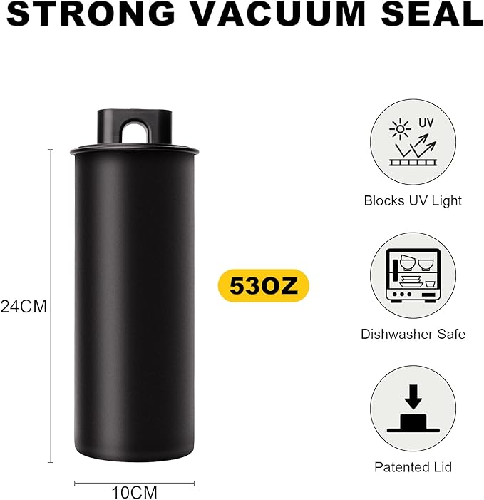 Vacuum Coffee Canister, 53oz Air Seal for Coffee Bean Storage, Stainless Steel Food Storage Container, Preserves Freshness Longer, Airtight Coffee Storage for Grounds & Whole Beans