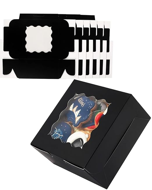 qiqee Black Cookie Boxes with Window 36packs 6x6x3 Black Bakery Box Pastry Box for Wedding Favor Birthday ＆ Party