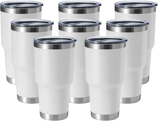 HASLE OUTFITTERS 30oz Stainless Steel Tumbler, Double Wall Vacuum Insulated Travel Mug Tumbler, Durable Insulated Coffee Mug, Gift Box Set (White, 8)