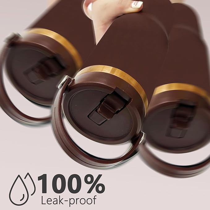 30 oz Tumbler Bulk with Handle and Straw, Vacuum Insulated Tumblers with Flip Straw and Top Handle, Leakproof Powder Coated Tumbler, Stainless Steel Travel Mug for Coffee Water (Browm, 8 Pack)