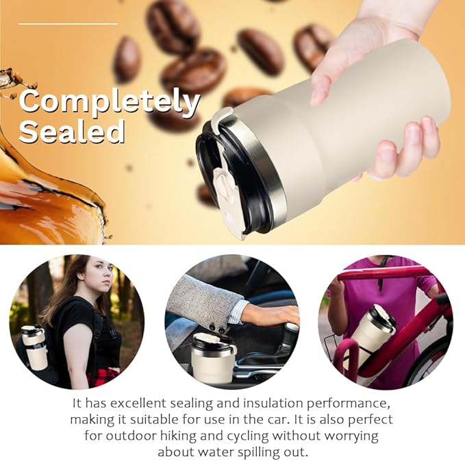 Travel coffee mugs leak-proof, reusable coffee cups with lids, stainless steel vacuum thermos coffe tumblers,thermal insulation cups for men and women hot & cold drinks (4th-White, 16OZ)