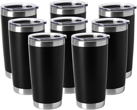HASLE OUTFITTERS 20oz Tumblers Bulk Stainless Steel Cup with Lid Double Wall Vacuum Insulated Coffee Mug for Cold & Hot Drinks 8 Pack, Black