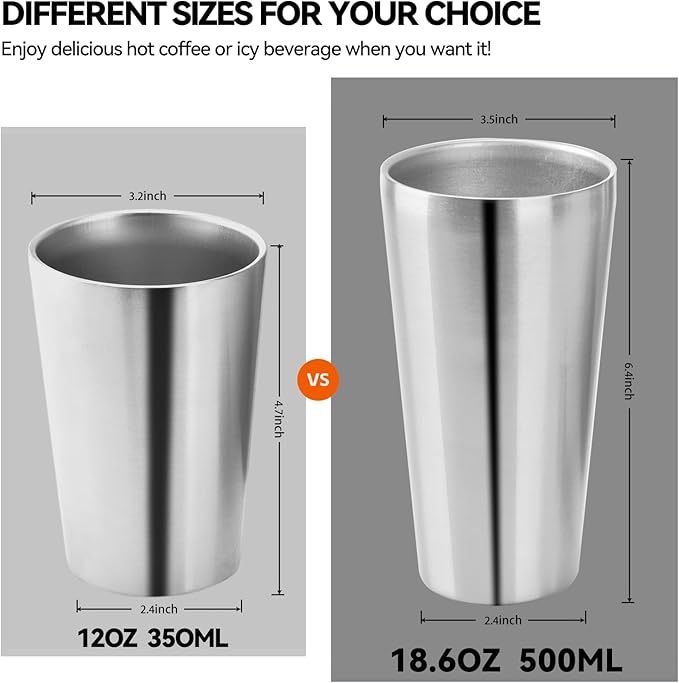 5 Pack 18.6oz Stainless Steel Insulated Cup, Double Wall Vacuum Small Metal Cup, Reusable Camping Cups Unbreakable Indoor Outdoor for Party, Home, Office, BBQ, Sliver