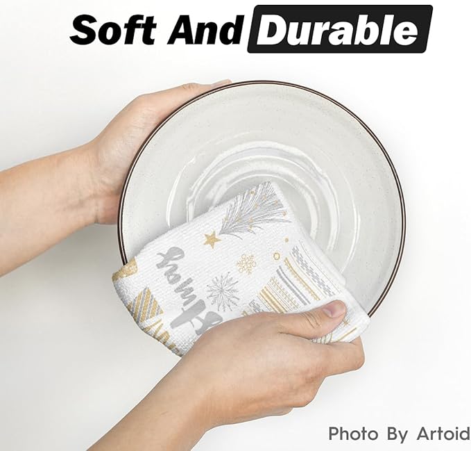 Artoid Mode Snowflake Xmas Trees Merry Christmas Kitchen Towels Dish Towels, 18x26 Inch Farmhouse Holiday Winter Decoration Cleaning Set of 2