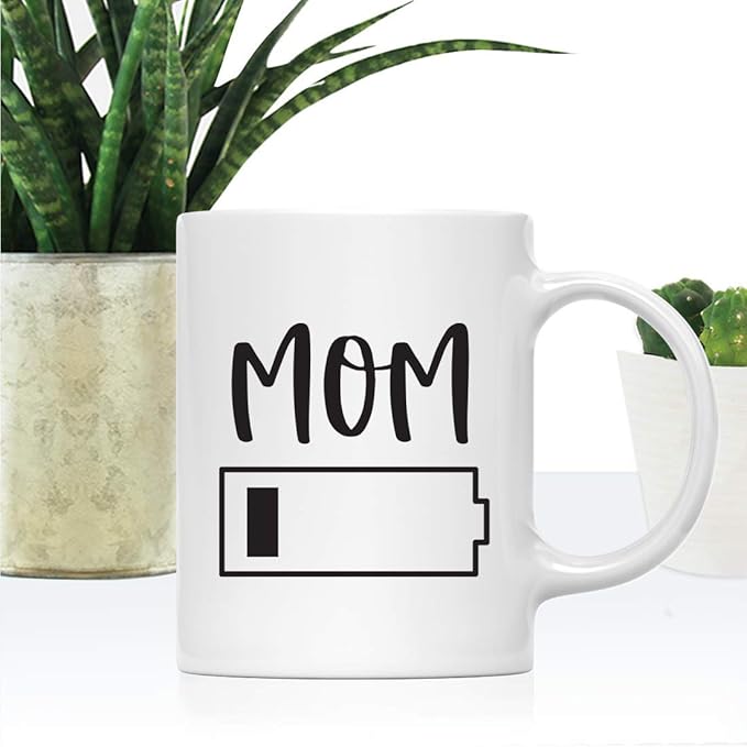 Andaz Press Mother's Day 11oz. Ceramic Coffee Tea Mug Gift for Mom, MOM, Battery Graphic on One Bar, 1-Pack