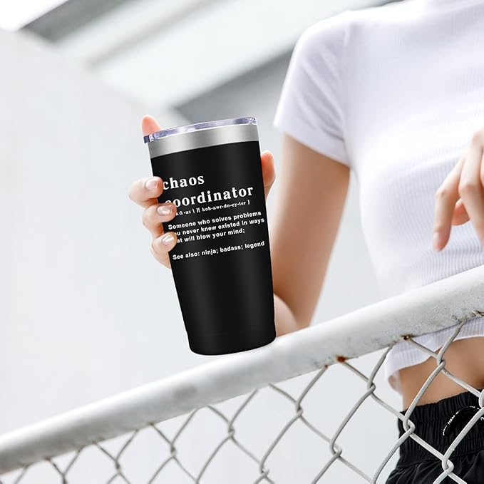 Chaos Coordinator Tumbler Cup,Christmas Gifts for Women,Unique Idea for Employee,Nurse,Boss Lady,Teacher,Office,Gifts for Women,Mom,Coworker,Birthday Gift,Thank You,20 oz Black Mug