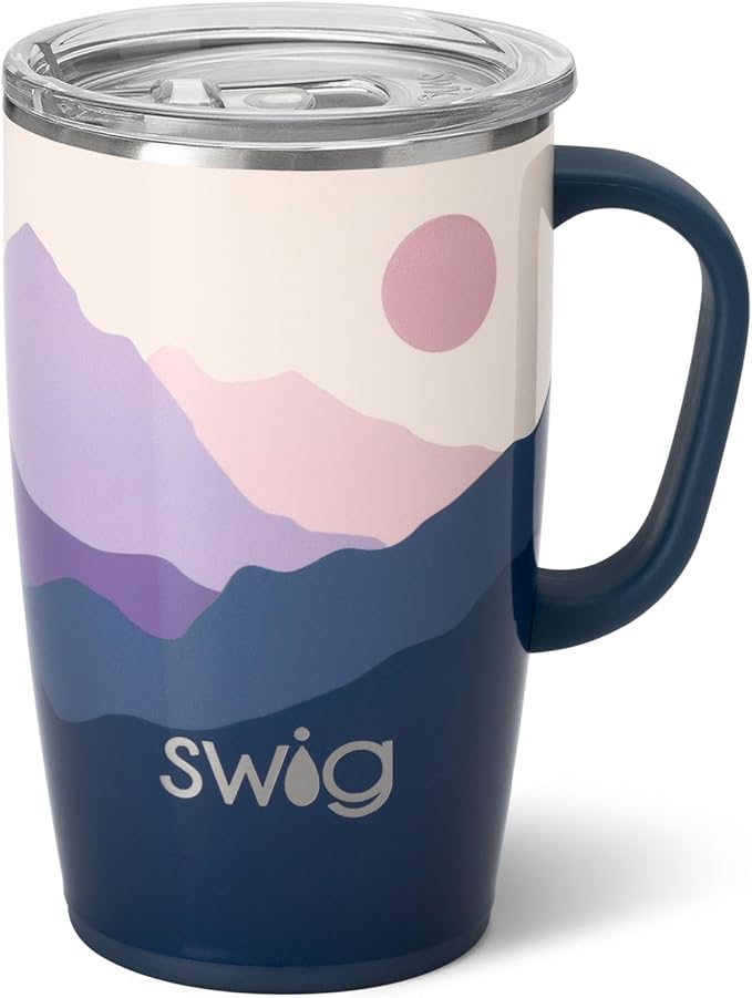 Swig Life 18oz Travel Mug, Insulated Tumbler with Handle and Lid, Cup Holder Friendly, Dishwasher Safe, Stainless Steel, Travel Coffee Cup (Moon Shine)