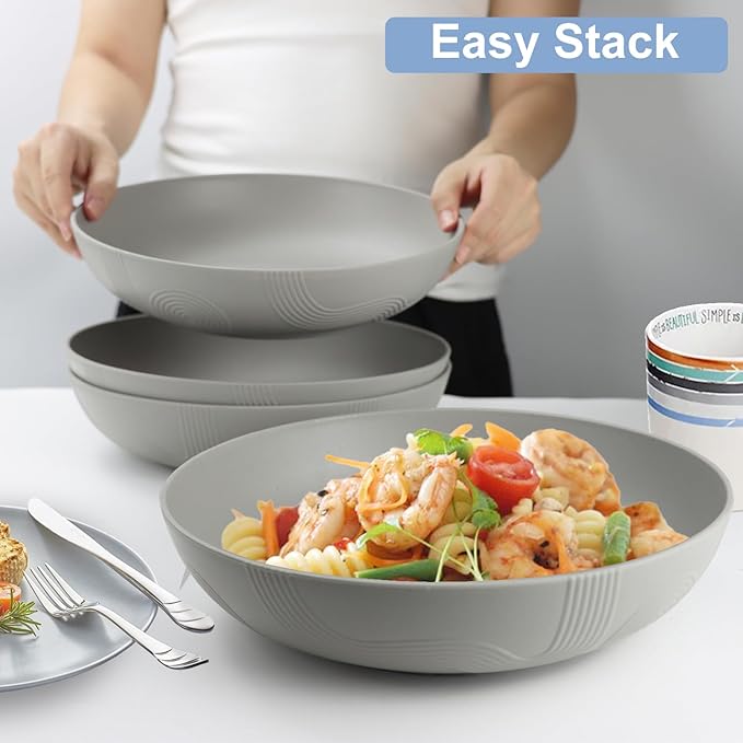 PYRMONT 65oz Wheat Straw Bowls-10 inches Large Salad Bowls Set of 6,Bowls for Kitchen,Shallow Serving Bowls,Lightweight & Unbreakable,Microwave & Dishwasher Safe,BPA-Free