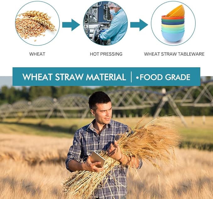 Teivio 16-Piece Cereal Bowls,26oz Wheat Straw Bowls Set, Unbreakable Durable Plastic Bowls for Kitchen, Camping, Kids Salad Snack Bowl Reusable,Dishwasher Safe, Multicolor