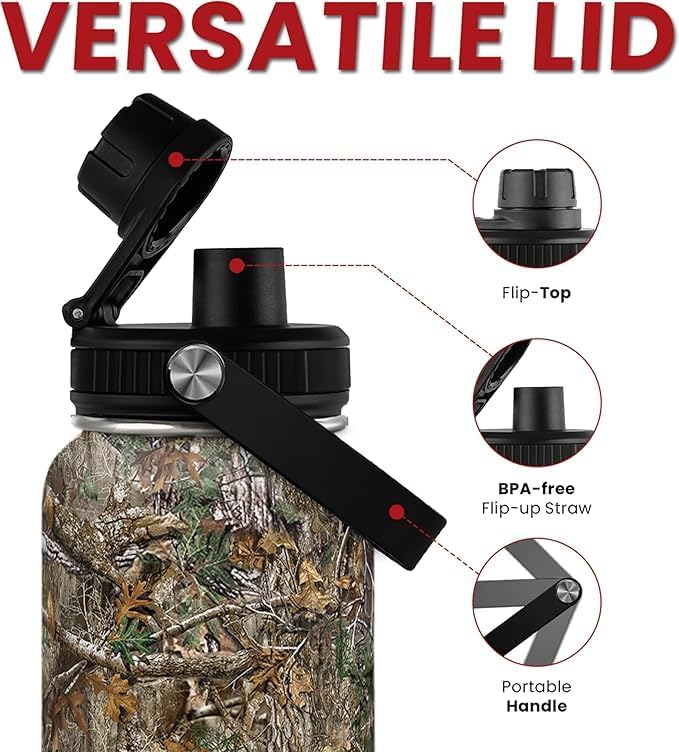 Camouflage Insulated Stainless Steel Water Bottle 32oz, Vacuum Chug Lid Travel Tumbler for Men Friends Dad Hunter Hunting Lovers, Gift for Birthday Christmas Father's Day