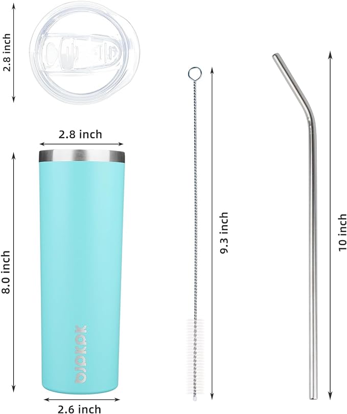 BJPKPK 2 Pack 20oz Skinny Tumblers with Lid Insulated Travel Coffee Cup Stainless Steel Thermal Mug,Turquoise,Turquoise