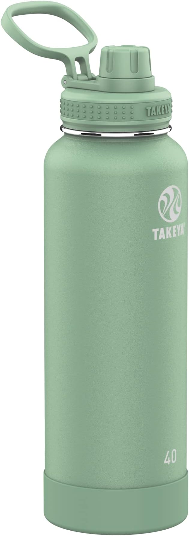 Takeya Actives Water Bottle with Spout Lid - Bottle with Double Stainless Steel Insulation - Dishwasher Safe & BPA-Free - Bottle with Spout Lid & Removable Bumper - 40 oz, Cucumber