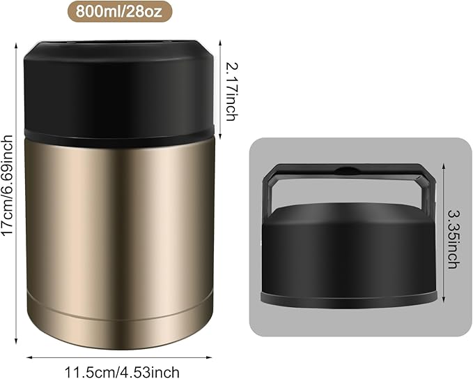 28oz Soup Thermos, Stainless Steel Thermos for Hot Food, Wide Mouth Food Thermos Jar, Insulated Lunch Container Leak Proof Vacuum Thermal Flask(gold)