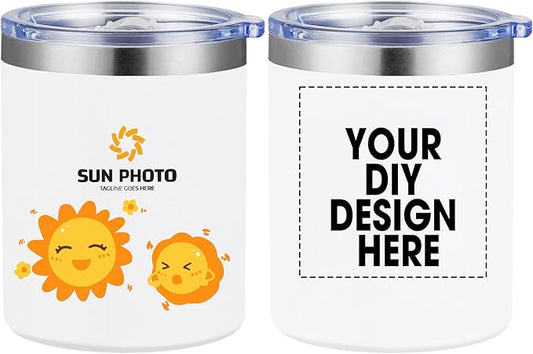 Personalized Custom Tumbler Print in USA 12oz Stainless Steel Travel Coffee Cup with Lid & Straw Double Wall Insulated Mug With Colorful Text Logo Photo