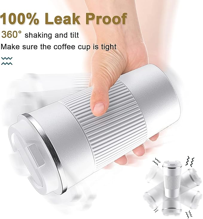 Travel Coffee Mug Spill Proof Leakproof 12 oz Insulated Coffee Mug with Screw Lid, Stainless Steel Vacuum Tumbler Reusable Thermal Coffee Cup to go for Hot and Cold Drinks -380ml, White