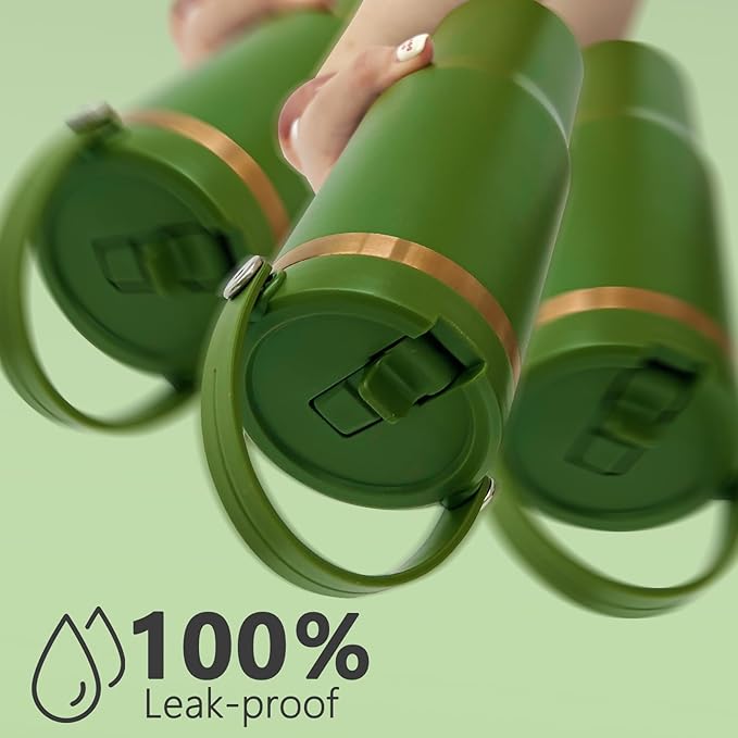 30 oz Tumbler Bulk with Handle and Straw, Vacuum Insulated Tumblers with Flip Straw and Top Handle, Leakproof Powder Coated Tumbler, Stainless Steel Travel Mug for Coffee (Army Green, 4 Pack)