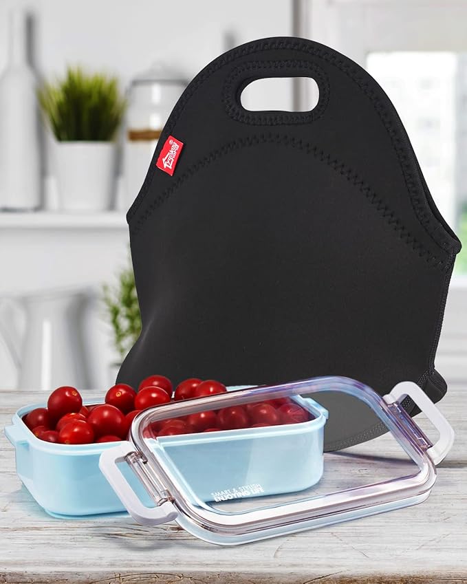 yookee home Black Lunch Bag, Insulated Lunch Box, Thick and Reusable Thermal Lunch Tote Bag, Small Neoprene Lunchbags with Zipper for Adults Kids Nurse Teacher School Work Outdoor Travel Picnic