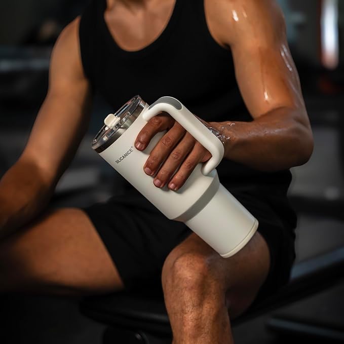 Easy Clean Pro Tumbler - 40 oz Water Bottle with Handle Quick-Disassemble Flip Straw, Leakproof Insulated Stainless Steel, Dishwasher Safe, BPA-Free Gifts for Women & Men