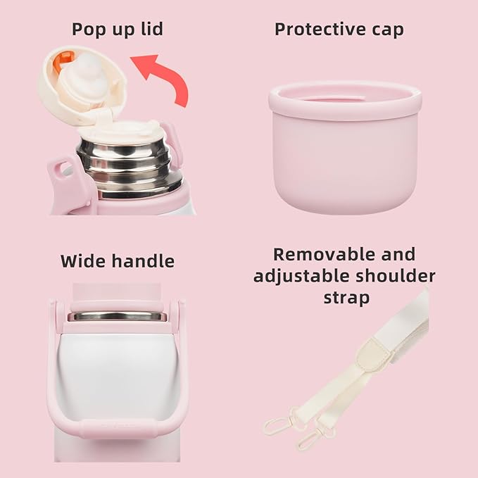 BJPKPK Insulated 40oz Thermal Water Bottle with Lid and Carry Handle Dishwasher Safe Stainless Steel Water Bottles,Pink Pearl