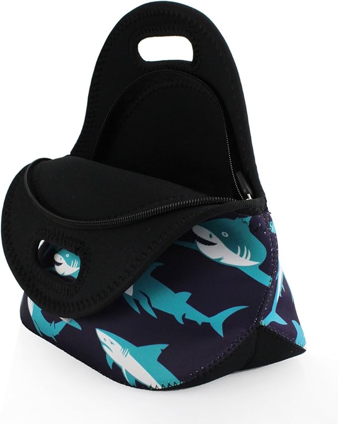 Violet Mist Womens Cute Reusable Neoprene Lunch Bag Insulated Lunch Box Thermal Shark Lunch Bags Tote Waterproof Animal Food Handbags Meal Prep Lunchbags Travel Work Gift for Women Men Adult