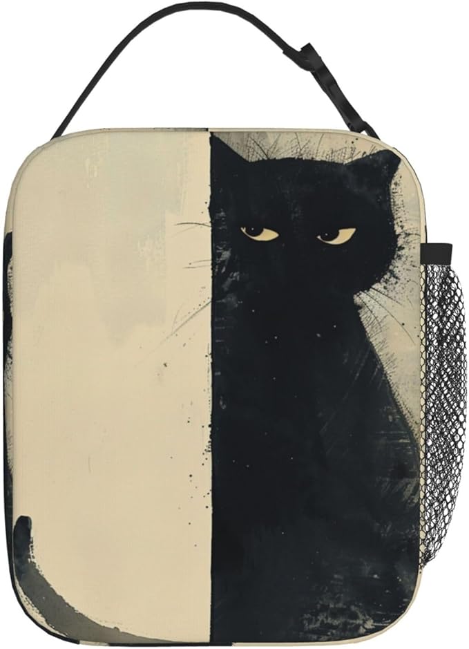 SUPLUCHOM Custom Lunch Bag With Name Cat Vintage Personalized Insulated Box Customized Food Tote Container Side Pocket for Work School Picnic Hiking Daytrip Kids Boys Girls Women Men Over 3 Years Old