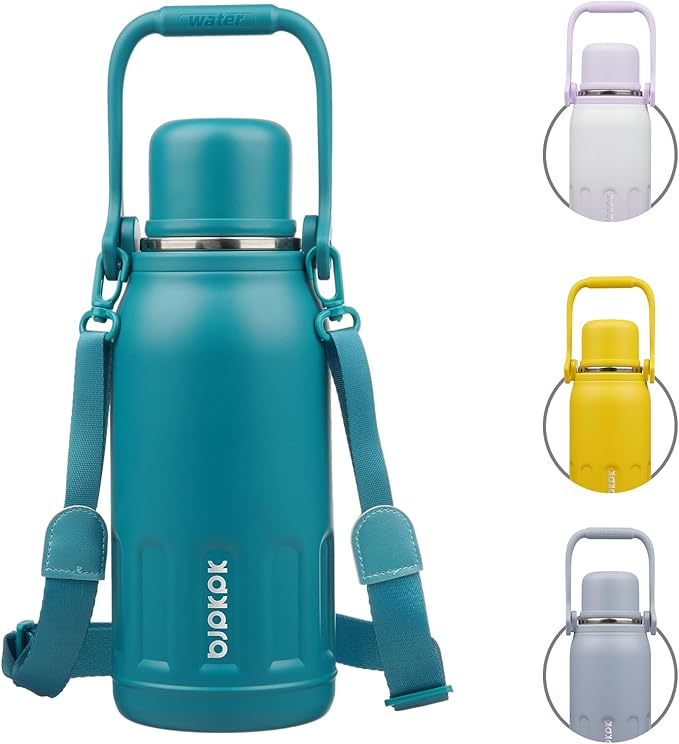 BJPKPK Insulated Water Bottle 40oz Stainless Steel Water Bottles with Handle and Cup Lid Vacuum Insulated Metal Thermal Flask for Traveling,Laguna