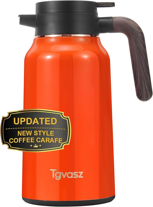 Thermal Coffee Carafe 70 oz - 36 Hours Hot(Stainless Steel Carafes for Hot Liquids-Insulated Coffee Carafes For Keeping Hot/Cold Coffee, Tea, Water, Drink Dispenser for Parties(Orange)