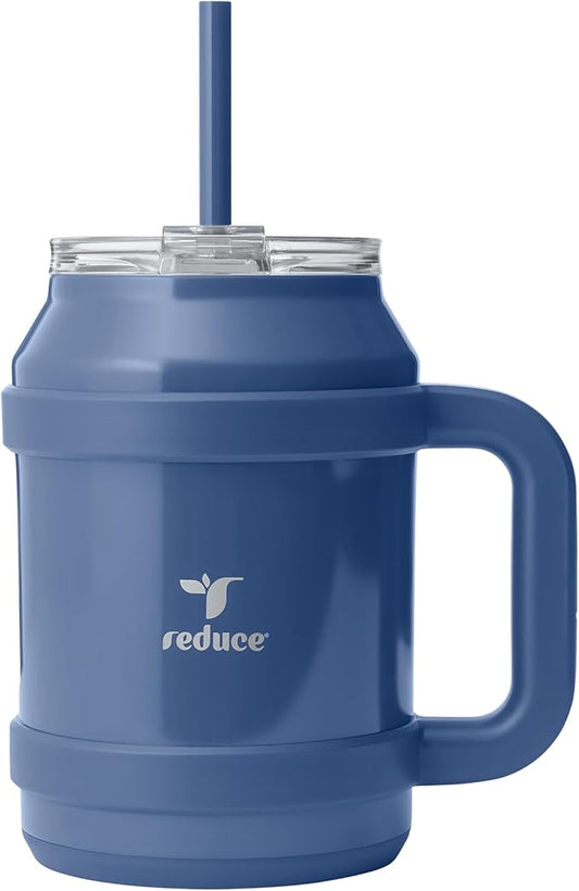 Reduce Reusable 50 oz Cold1 Water Tumbler – Ergonomic Handle – Double-Wall Insulation –Sturdy Desktop/Tabletop Mug with Lid and Straw – BPA-Free – Stainless Steel for Gym, Home, or Office–Mineral Blue