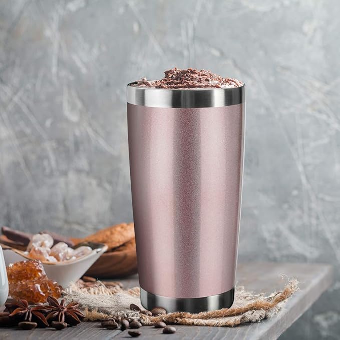 20oz Tumbler Bulk Stainless Steel Vacuum Insulated Tumblers with Lid Double Wall Travel Mug Powder Coated Coffee Cup, Suitable for Ice Drinks and Hot Beverage (Rose gold 12pack)