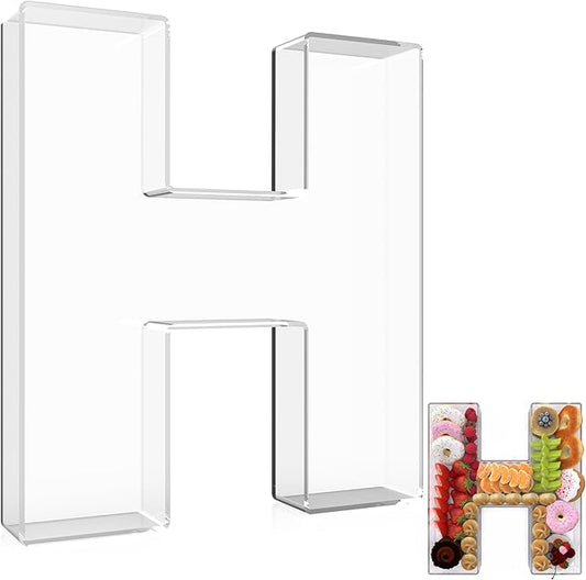 13.8" Extra Large Acrylic Letter Charcuterie Board Box, Reusable Fillable Letter Cake Candy Dish Display Serving Tray for Birthday Anniversary Party Decoration (H)