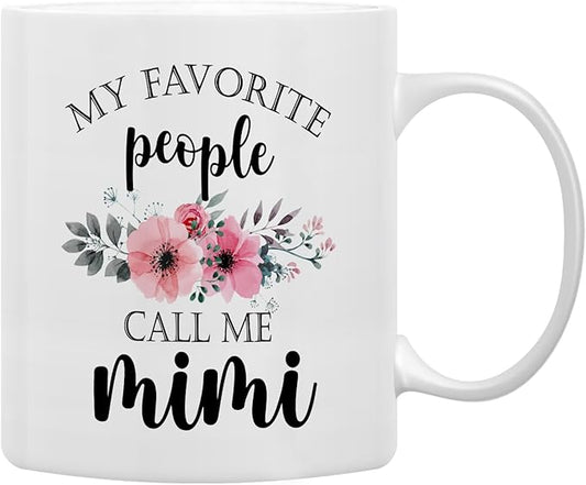 QASHWEY Mimi Coffee Mug, Mimis Gifts, Grandma Coffee Mugs, GrandmaGifts, Mimis Coffee Mugs Tea Cup Gifts for Women Grandma, My Favorite People Call Me Mimi Coffee Cups Ceramic11oz
