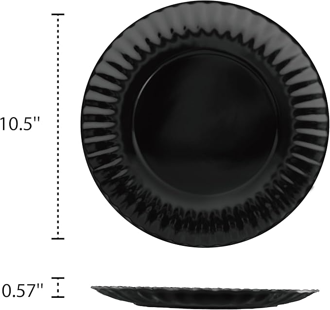 TP 6-Piece Melamine Plates Set, 10.5-Inch Reusable Dinner Plates for Picnic, Party, BBQ & Camping, Dishwasher Safe Lightweight Tableware, Black