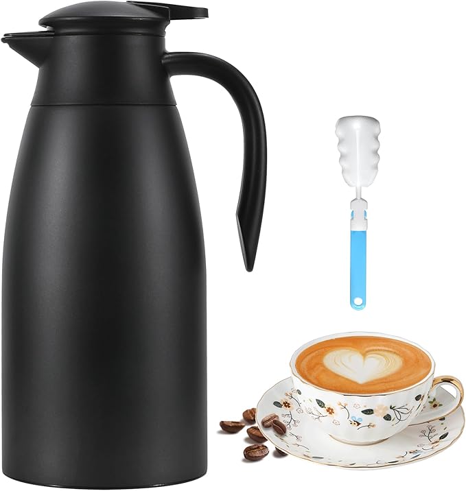 Thermal Coffee Carafe, Updated Insulated Stainless Steel Coffee Carafes for Keeping Hot Coffee & Water Hot Beverage-12Hours, Double Walled Vacuum Coffee Carafe (black)